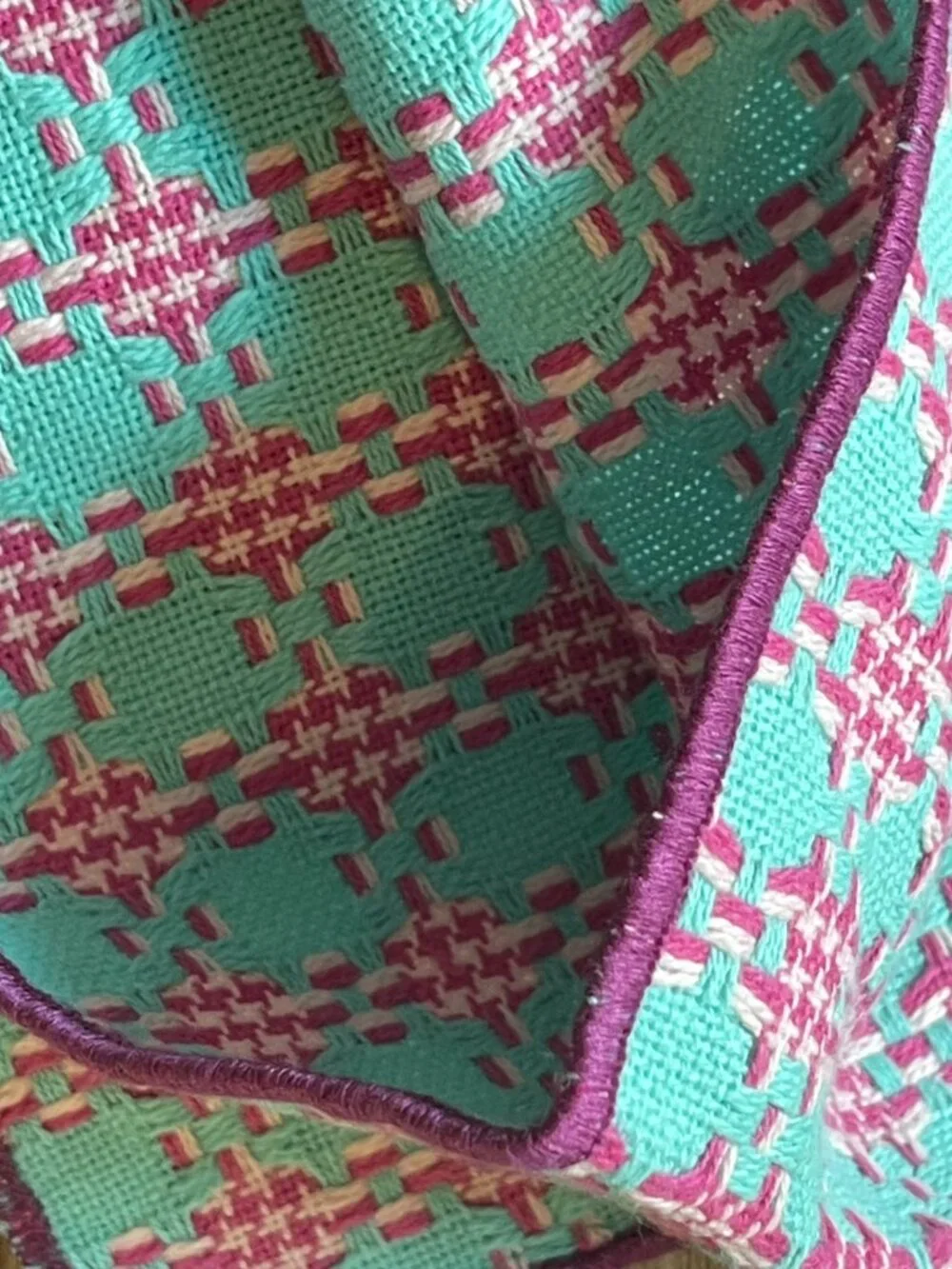 Anthropologie Aqua Pink Woven Geo Kitchen Towel -NEW - Theme: Textile Candy